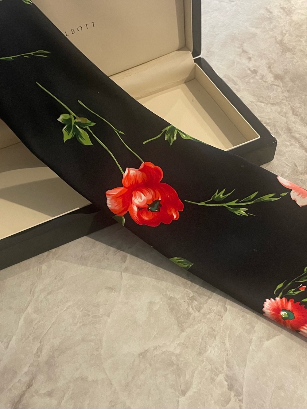 Silk Black Tie with Red Floral Print by Ted Baker